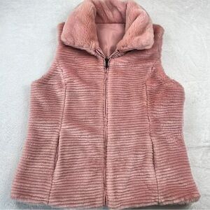 🟣 Liz Claiborne Blush Pink Faux Fur Reversible Vest Size Large